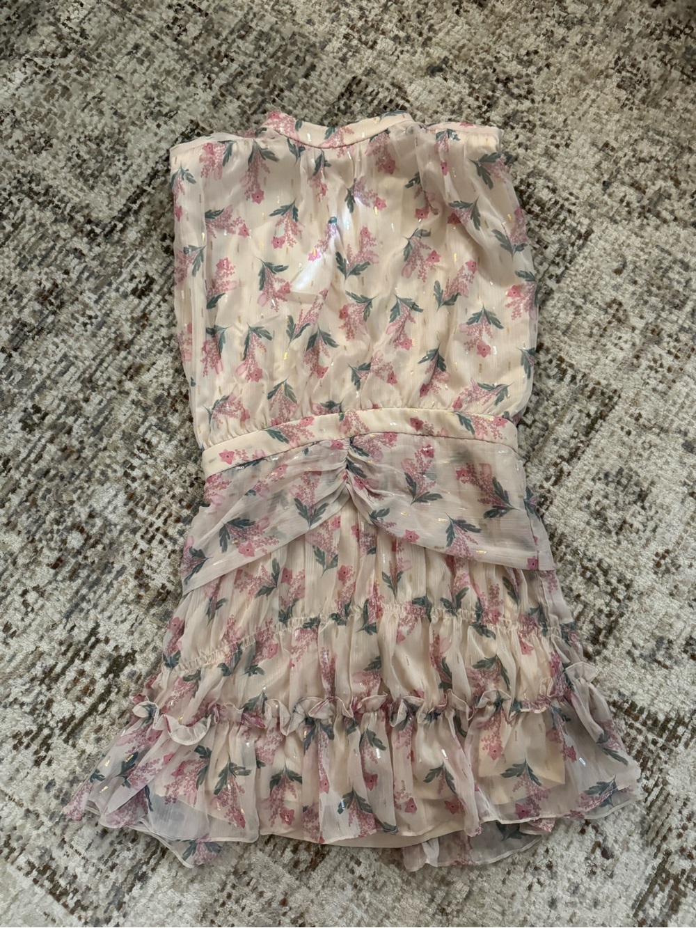 TCEC Pink and Cream Floral Ruffle Dress